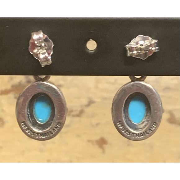 Sterling Silver, Sleeping Beauty Turquoise and Blue Topaz Dangle Earrings by NF - Picture 6 of 6